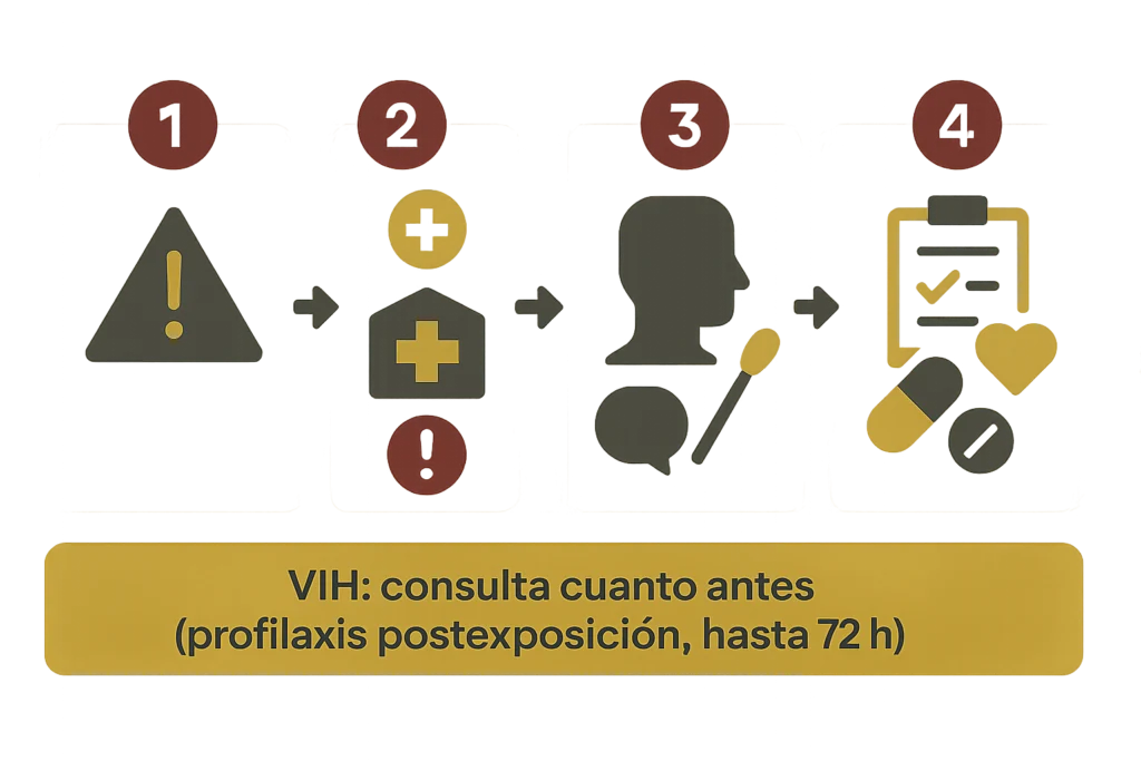 Cuatro pasos: alerta, centro sanitario, prueba con hisopo y tratamiento, plazo máximo 72 horas
